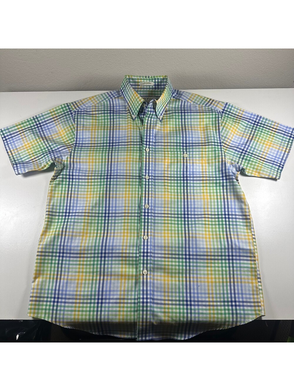 Orvis Plaid Blue Green Yellow Shirt L
